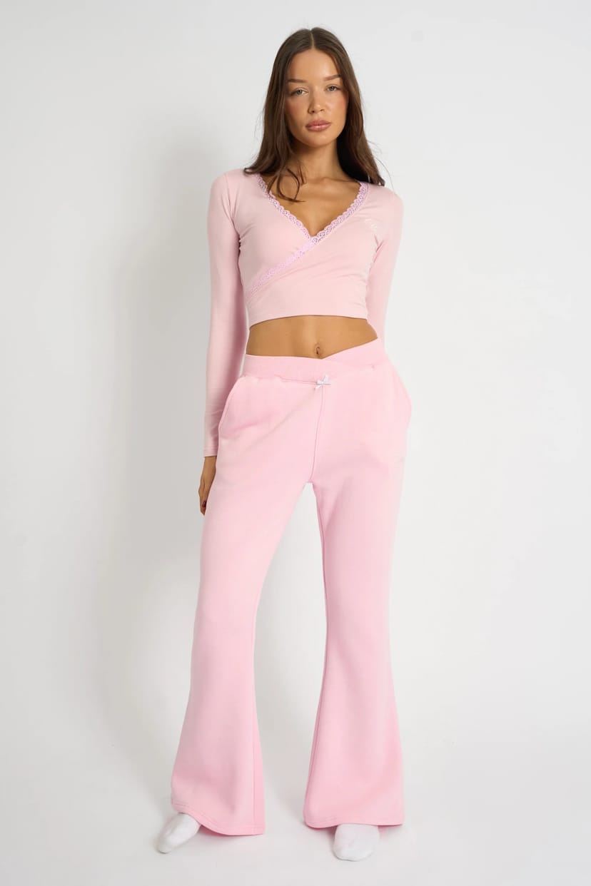 Kaiia Kaiia Bow Detail Wide Leg Joggers Pink - 1