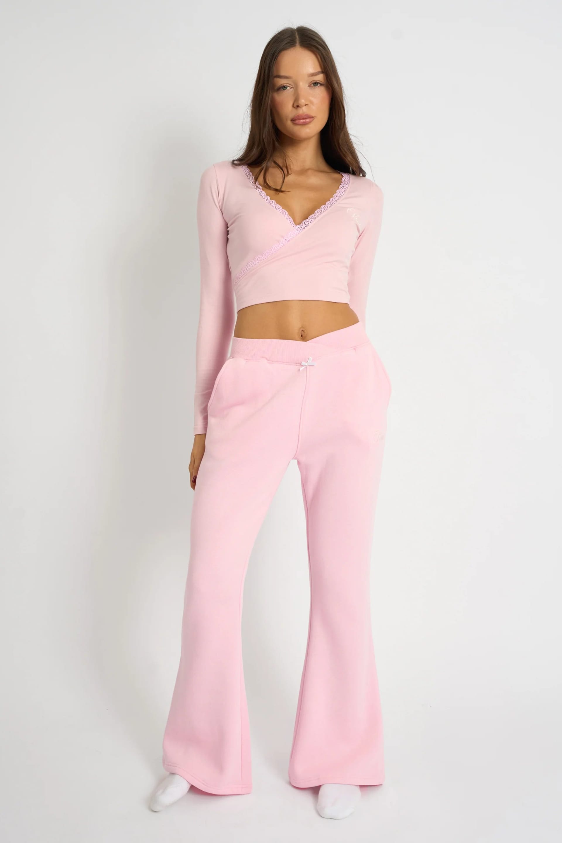 Kaiia Pink Bow Detail Wide Leg Joggers
