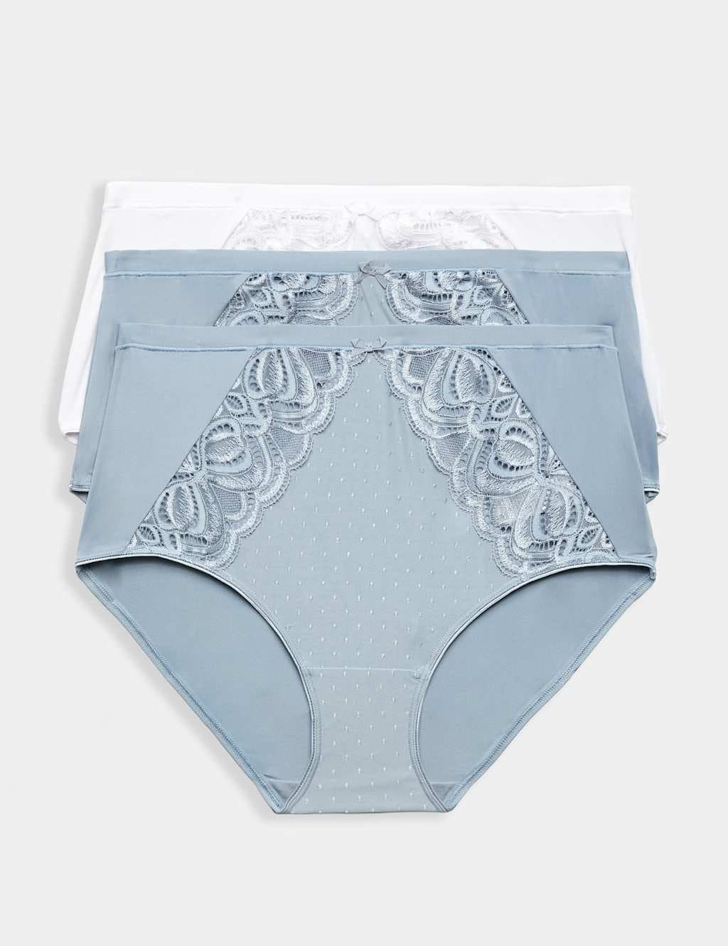 Marks & Spencer M&S 3pk Amelia Lace Full Briefs Light Steel Blue