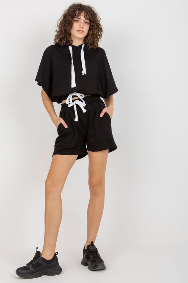 Love Lace Love Lace Women's Hooded Kangaroo Blouse & Shorts Set in Black - 2