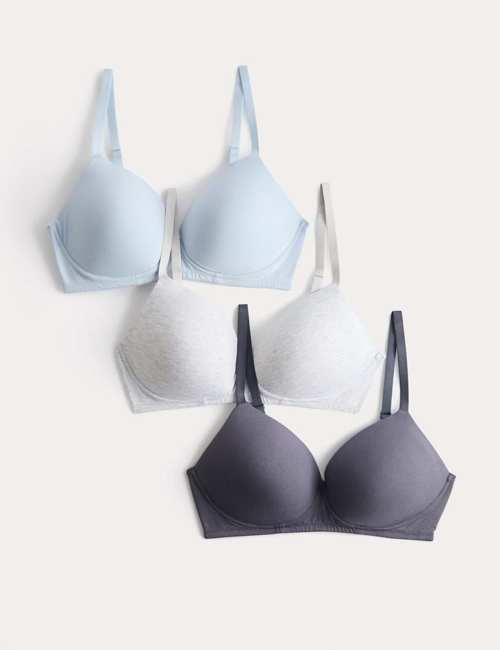 M&S 3pk Non Wired T-Shirt Bras A-E Grey Mix