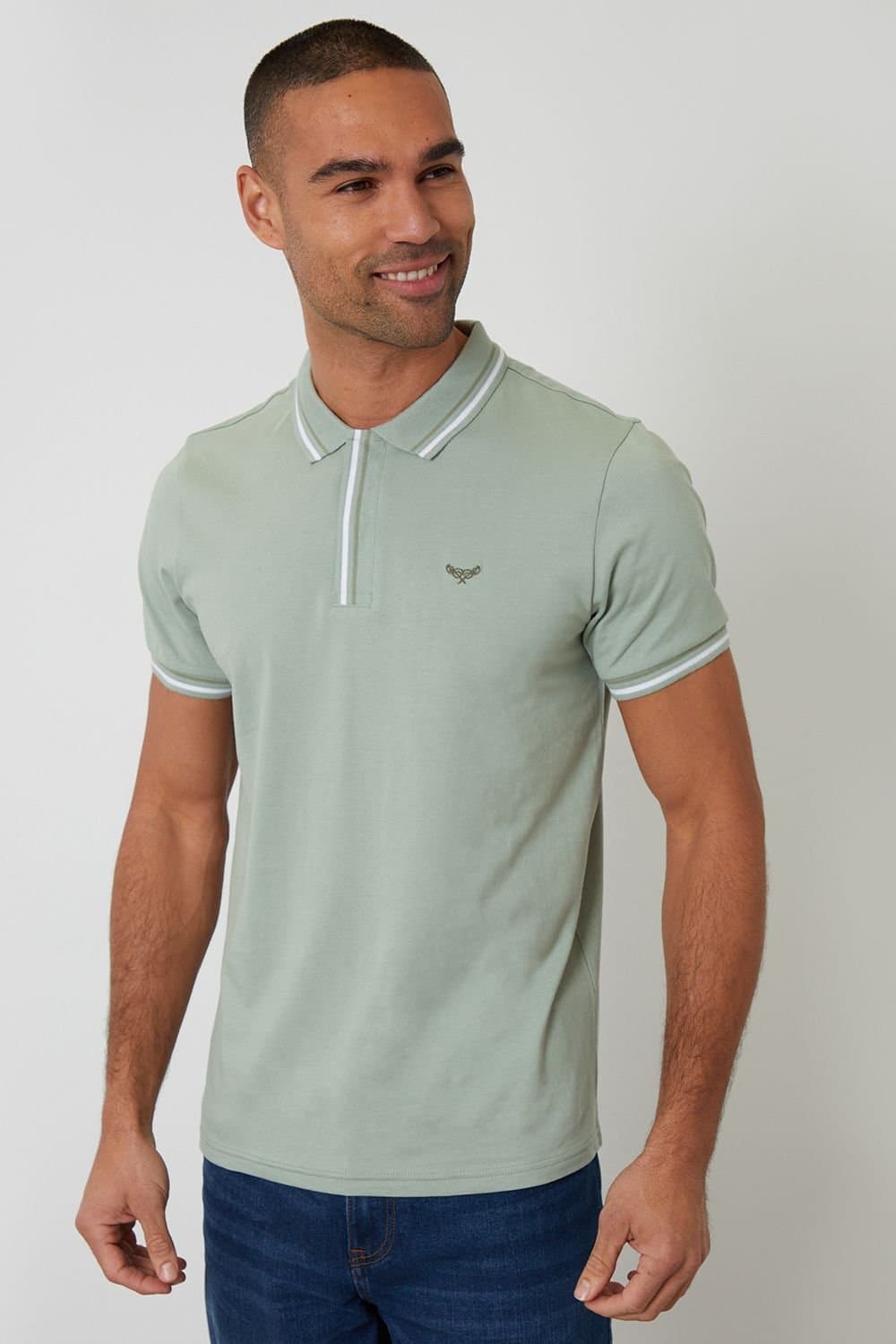 Threadbare threadbare Men's Contrast Tipping Cotton Jersey Polo Shirt in Green