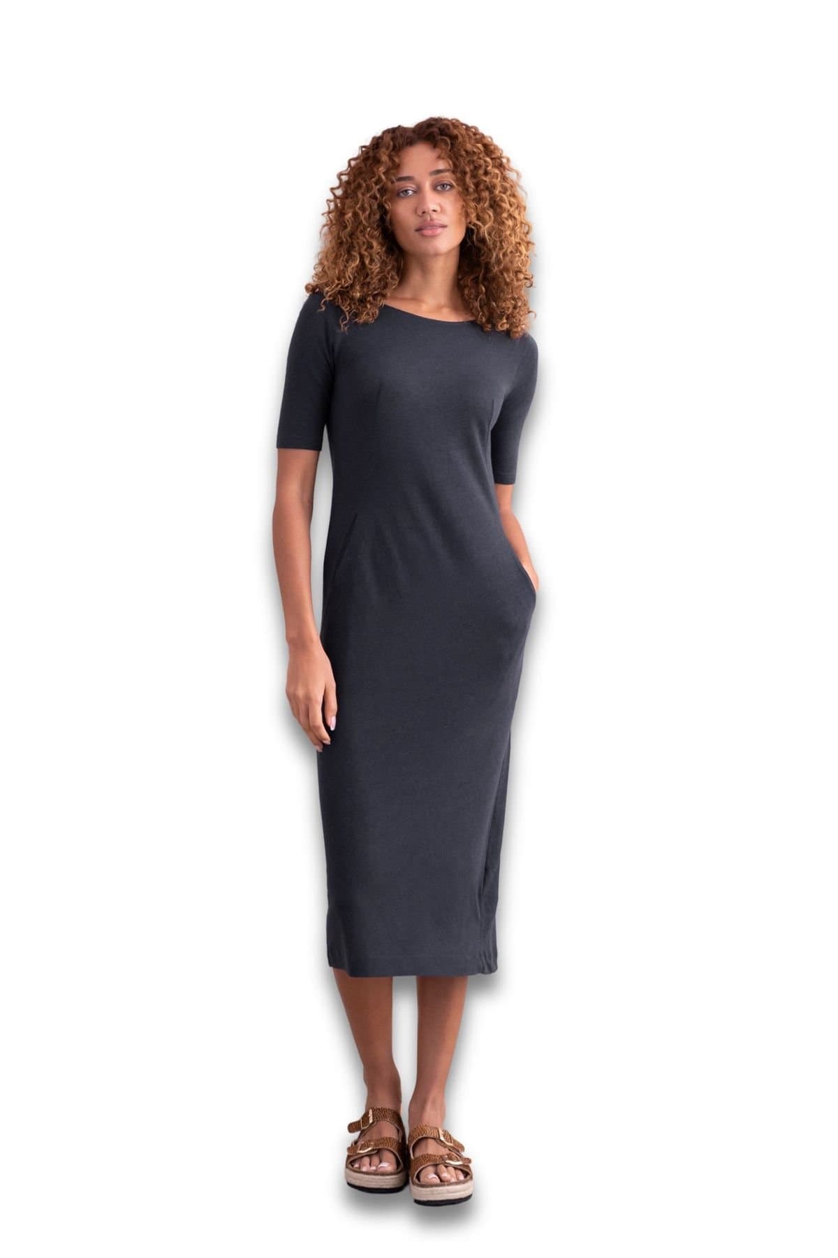 Celtic & Co Celtic & Co Women's Linen Cotton Blend Button Back Dress in Dark Navy