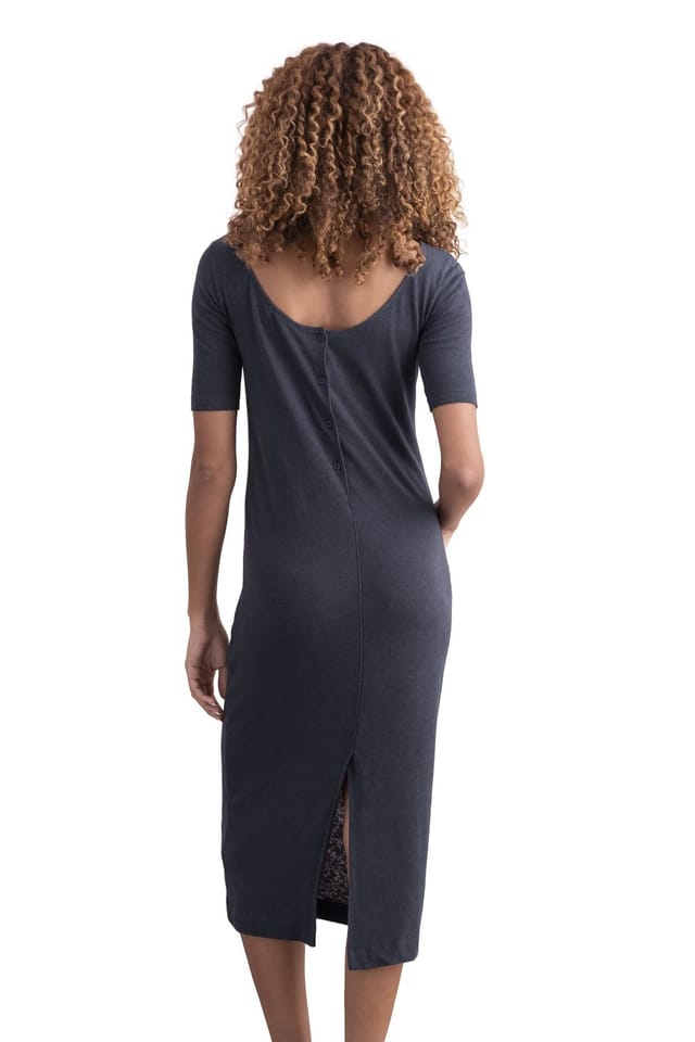 Celtic & Co Celtic & Co Women's Linen Cotton Blend Button Back Dress in Dark Navy - 3