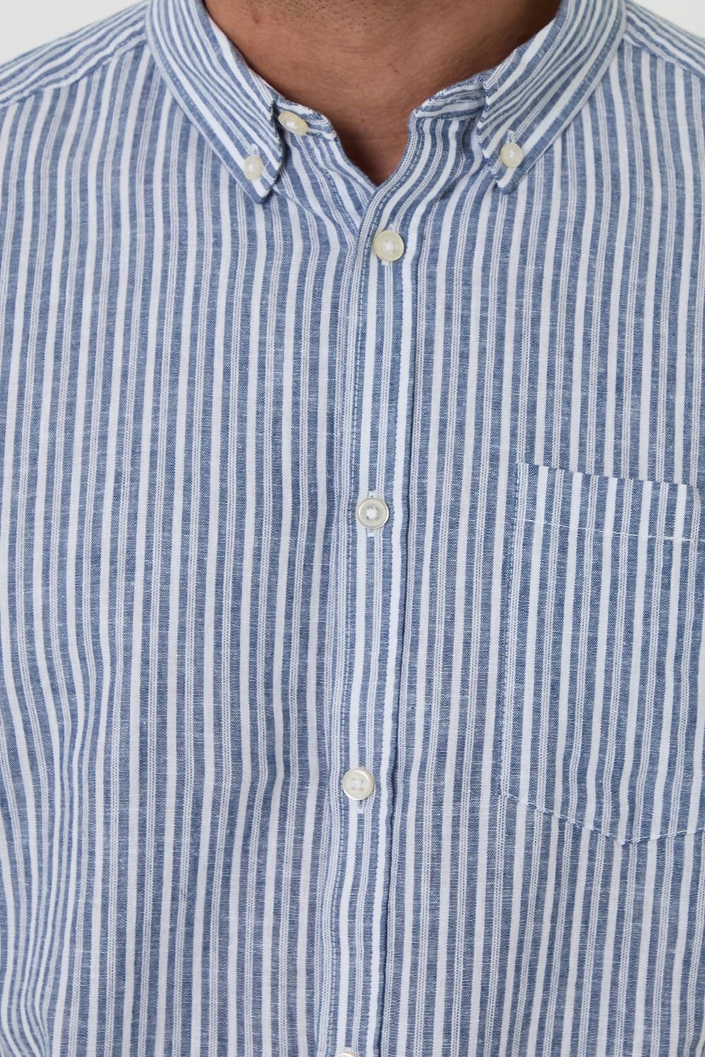 Threadbare Threadbare Men's Stripe Linen Cotton Blend Short Sleeve Shirt in Blue - 4