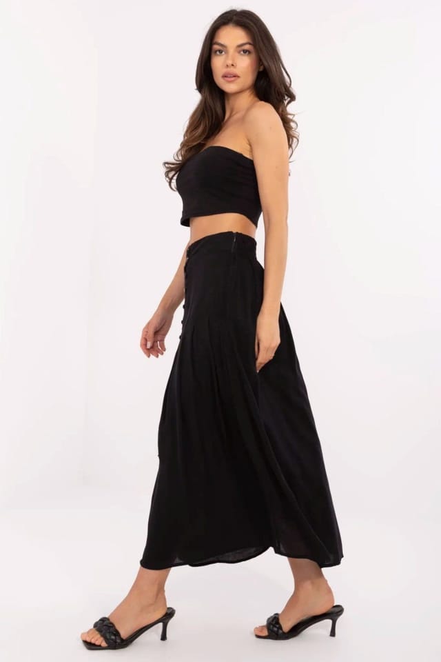 Love Lace Love Lace Women's Pleated Midi Skirt with Front Button Detail in Black - 2