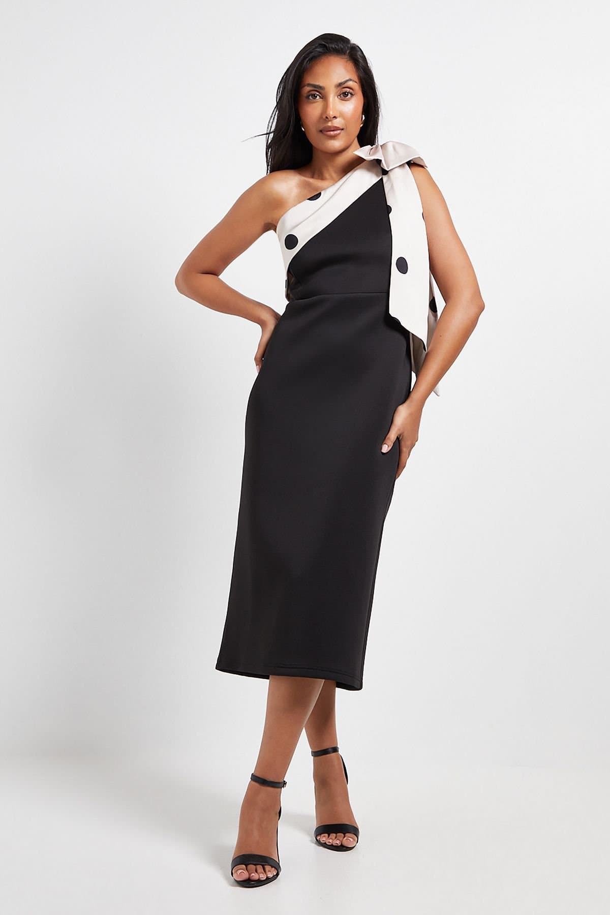 Wallis Wallis Women's Petite Occasion Scuba Corsage One Shoulder Midi Dress in Black