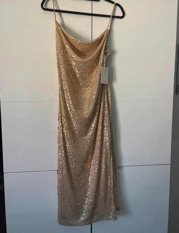 Pretty Lavish Pretty Lavish cowl neck Gold sequin Midaxi Dress with split