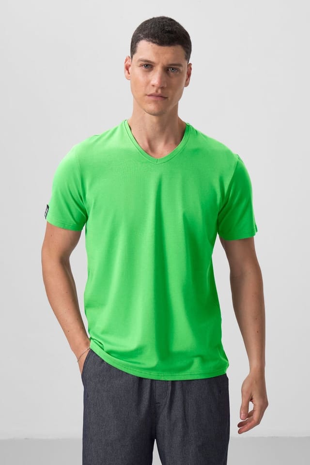 Tommy Life Tommy Life Men's V-Neck Short Sleeve T-Shirt in Lime - 2