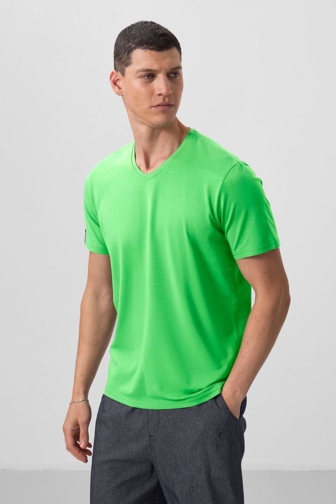Tommy Life Tommy Life Men's V-Neck Short Sleeve T-Shirt in Lime - 4