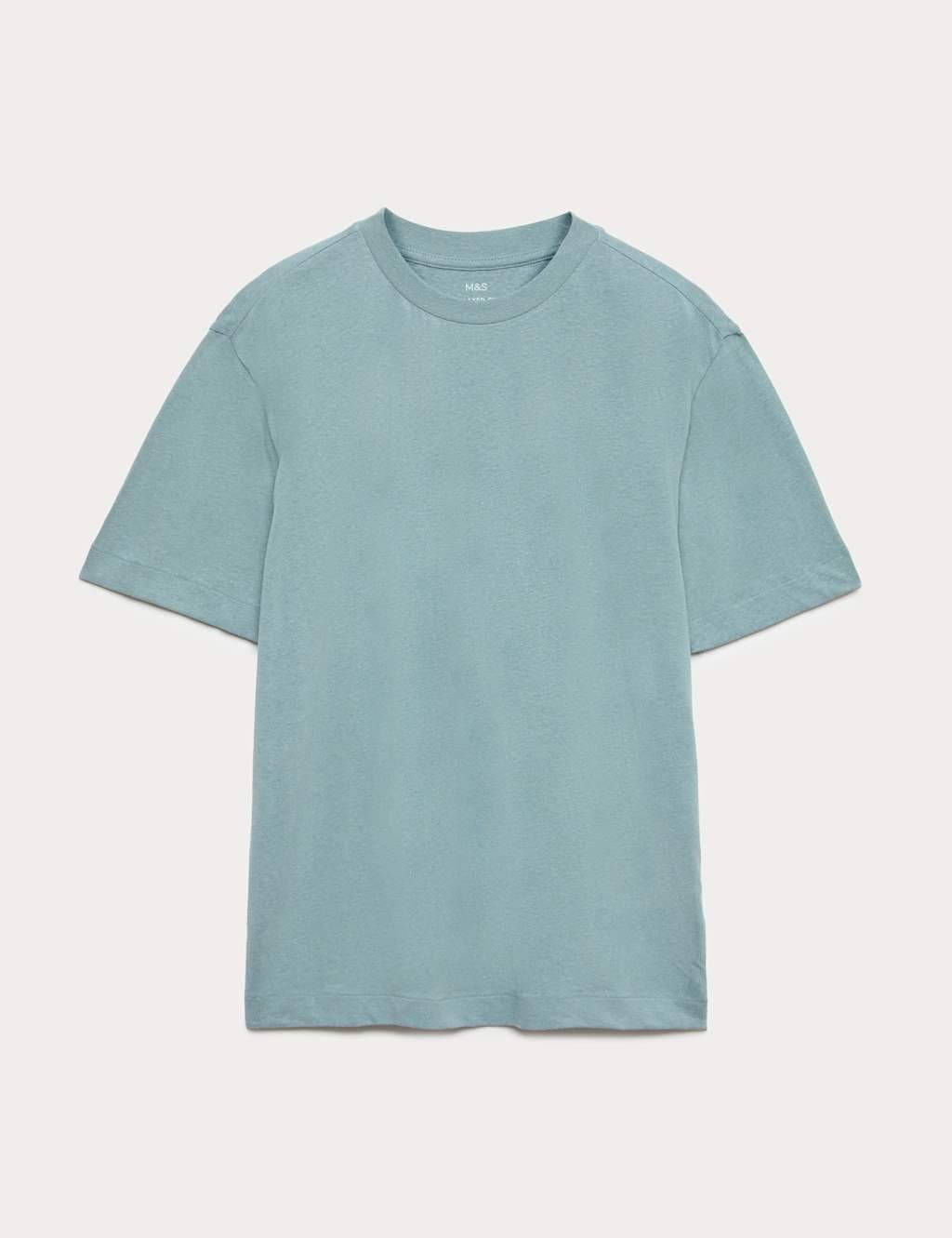 Marks & Spencer M&S Slate Blue Cotton Linen Crew Neck T-Shirt