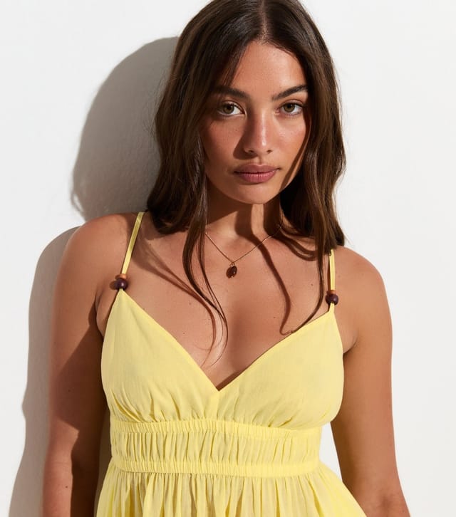 New Look Women's Light Yellow Cotton Tiered Beach Mini Dress New Look - 2