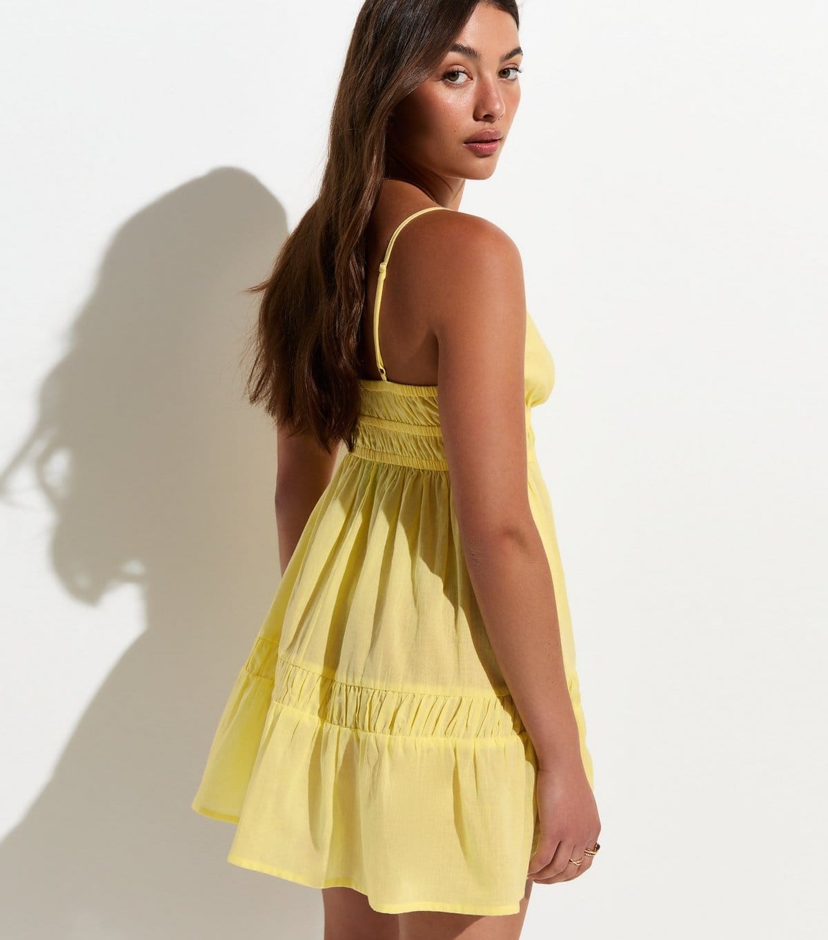 New Look Women's Light Yellow Cotton Tiered Beach Mini Dress New Look - 4