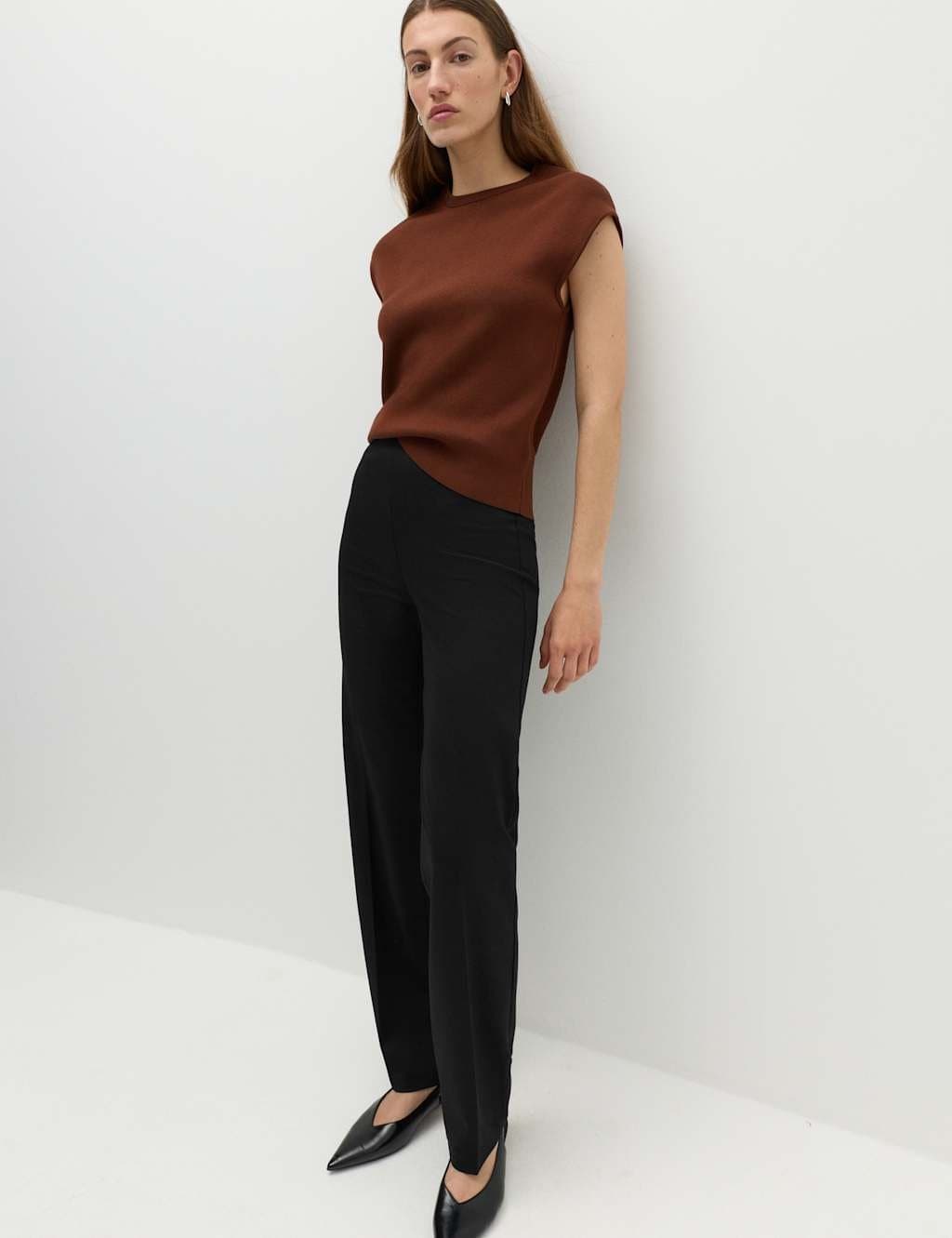 Marks & Spencer M&S Jersey Straight Leg Trousers with Stretch Black