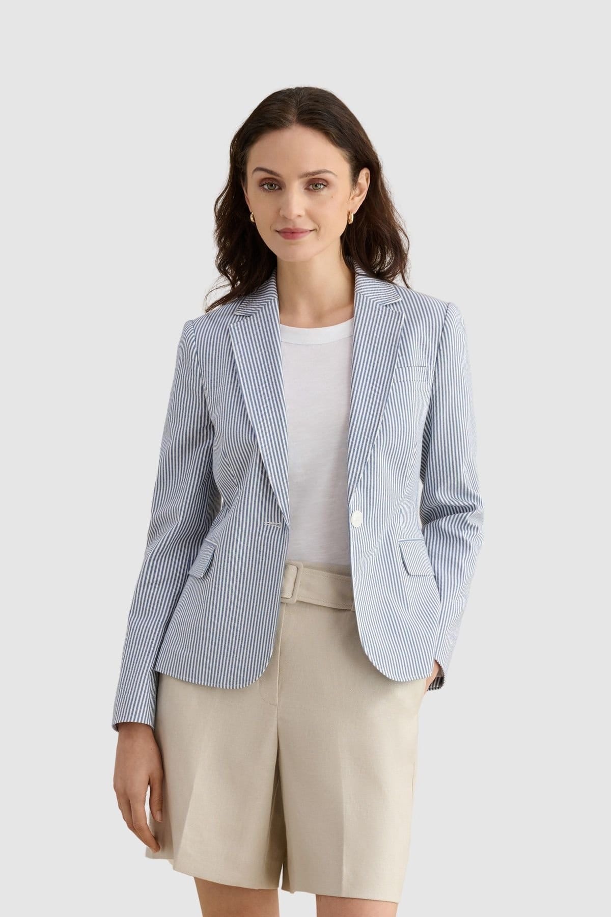 Hobbs London Hobbs London Women's Blake Structured Single-Button Blazer in Light Blue - 1