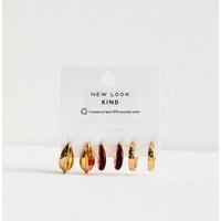 New Look Pack of 3 Gold Tone Resin Teardrop and Hoop Earrings New Look - 1