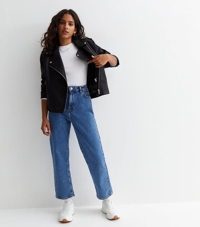 New Look Women's Petite Black Leather-Look Biker Jacket New Look - 3
