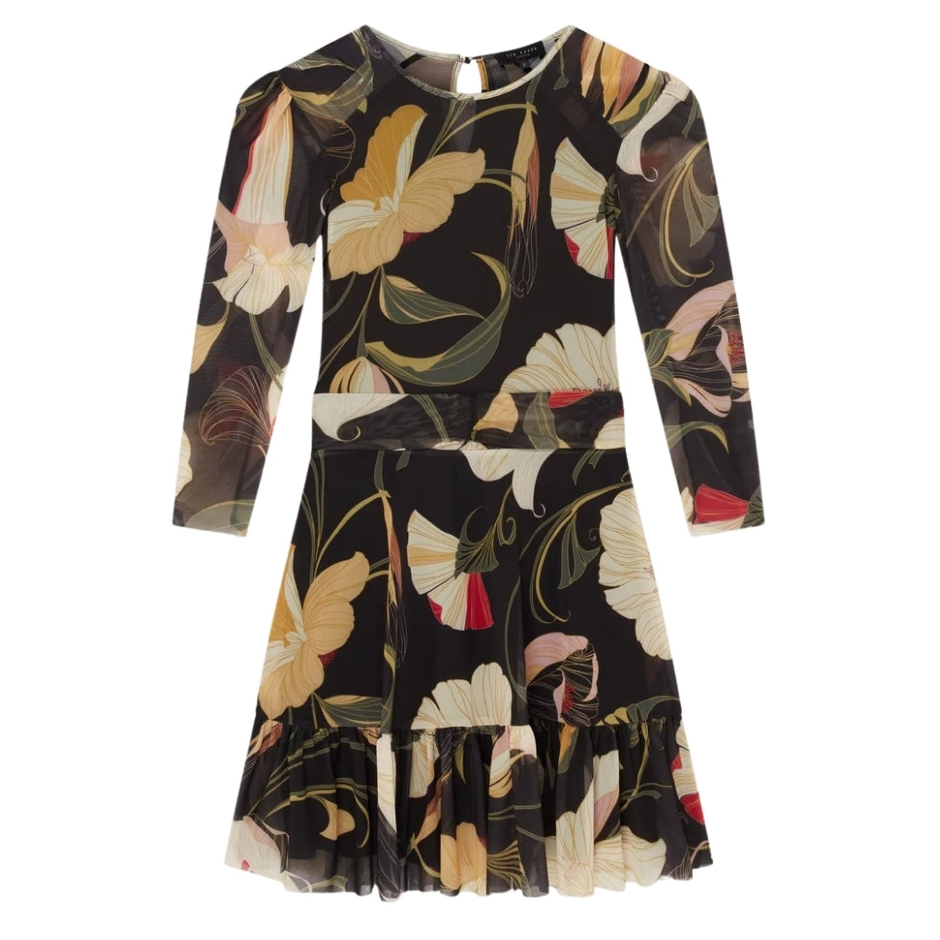 Ted Baker Ted Baker Women's Skater Long Sleeve Round Neck Regular Fit Mini Dress in Black