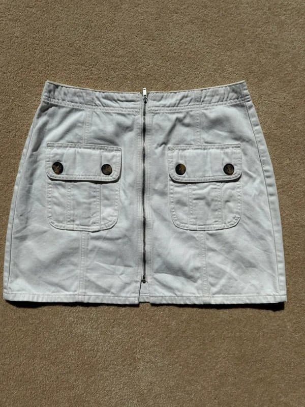 Topshop Topshop White Denim Utility Zip Front Mini Skirt UK 12