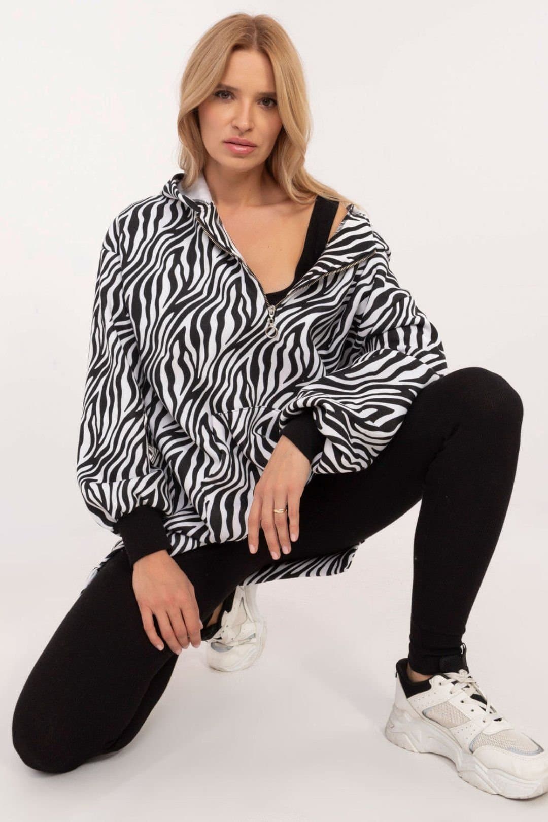 Love Lace Love Lace Women's Cotton Blend Zip Hoodie T-Shirt Leggings Set in Black