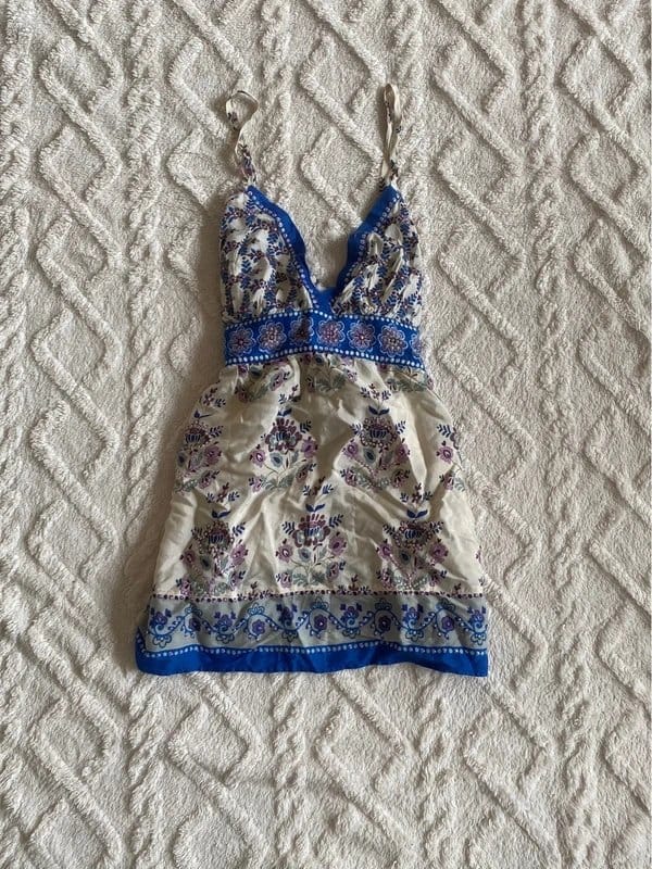 New Look White & Blue Embroidered Mini Dress
