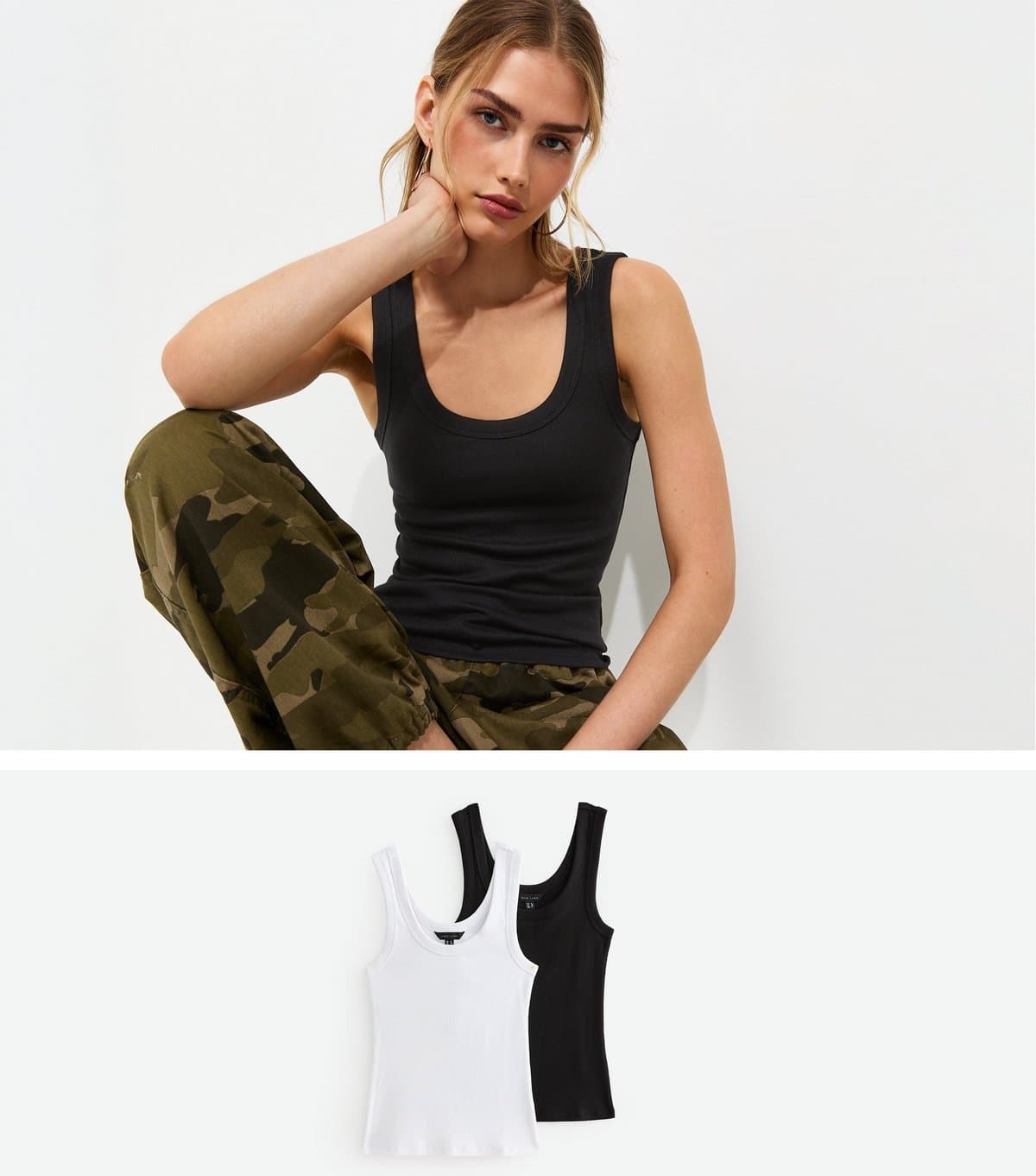 New Look New Look Pack Of 2 Black And White Ribbed Scoop Neck Tank Tops
