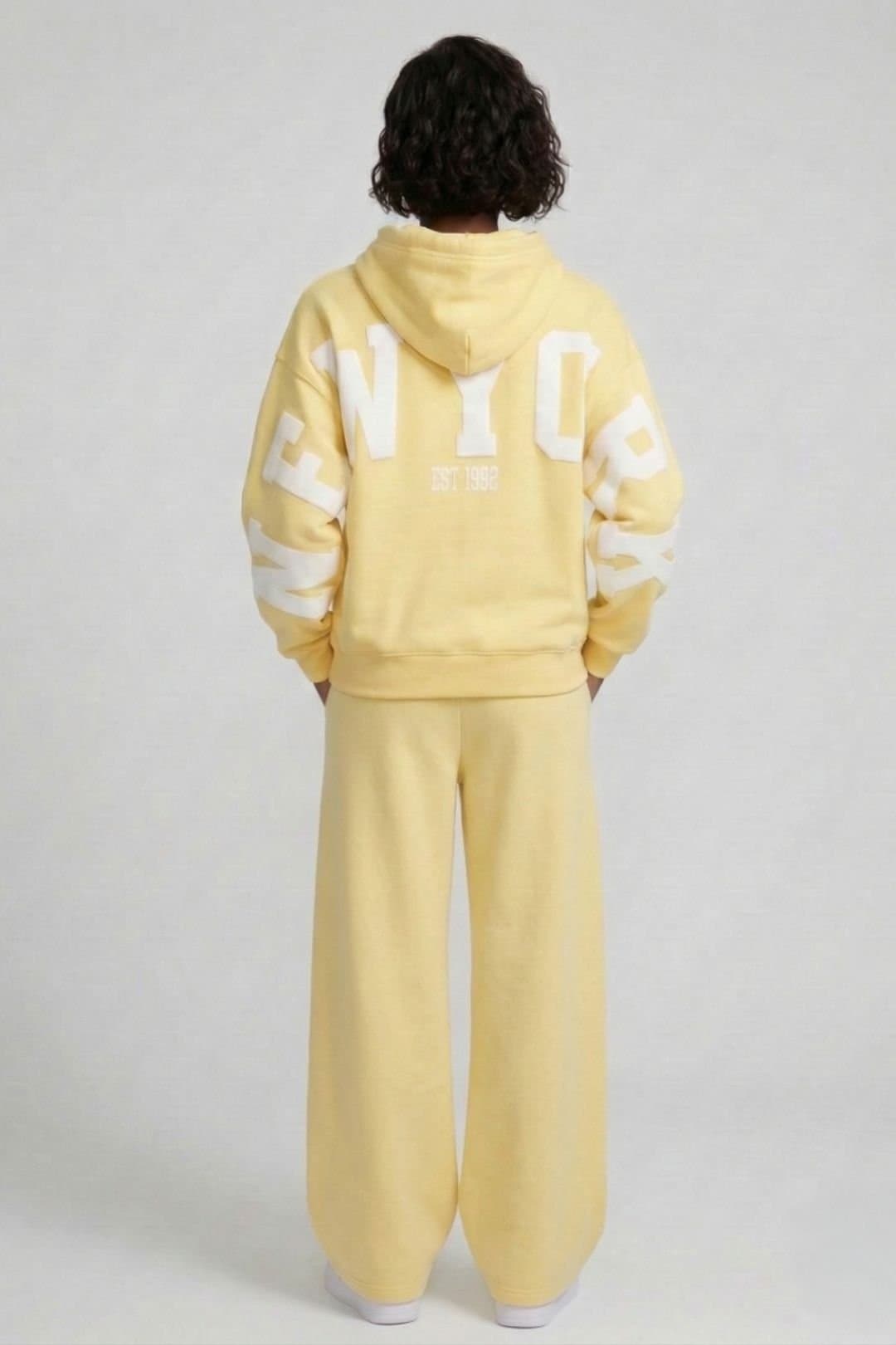 STYLEWISE STYLEWISE Women's 2 Piece Printed Hoodie & Jogger Fleece Set in Yellow