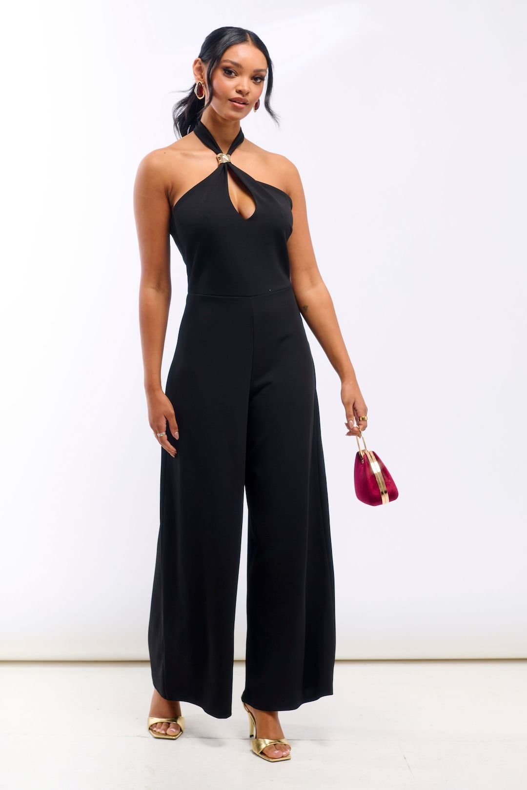 Needs No Label Needs No Label Women's Black Hardware Halterneck Jumpsuit