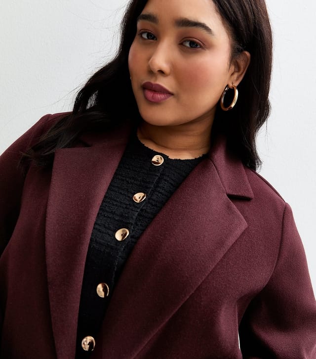 New Look Women's Plus Size Dark Burgundy Unlined Open Front Formal Coat Curves New Look - 2