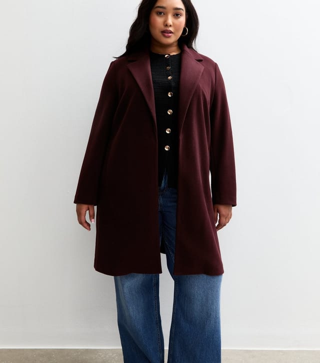 New Look Women's Plus Size Dark Burgundy Unlined Open Front Formal Coat Curves New Look - 3