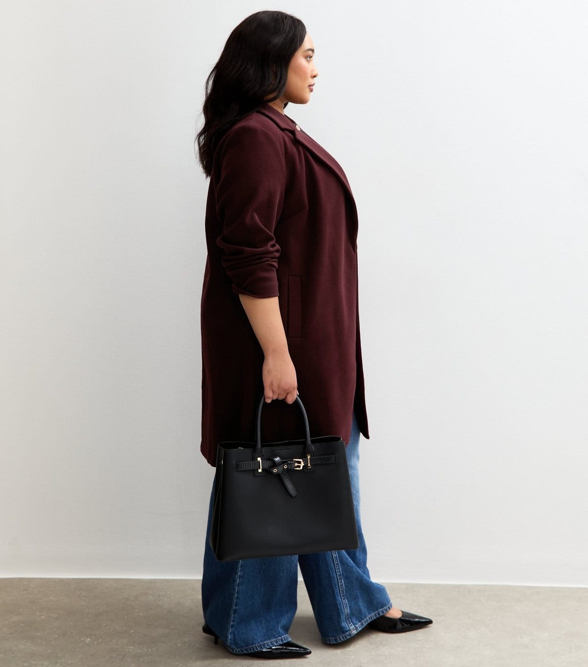 New Look Women's Plus Size Dark Burgundy Unlined Open Front Formal Coat Curves New Look - 4