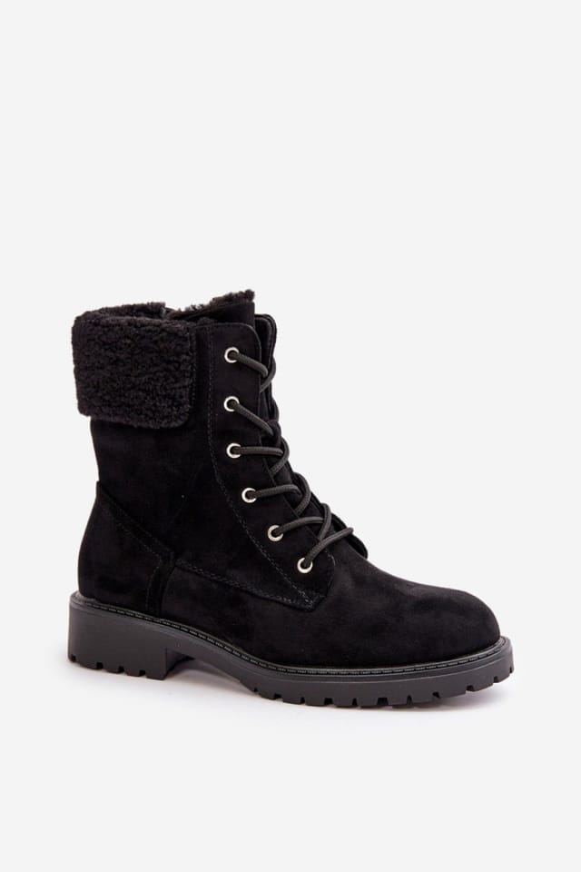 Love Lace Love Lace Women's Soft Suede Ankle Boots with Fur Trim & Zip Lace Closure in Black - 2