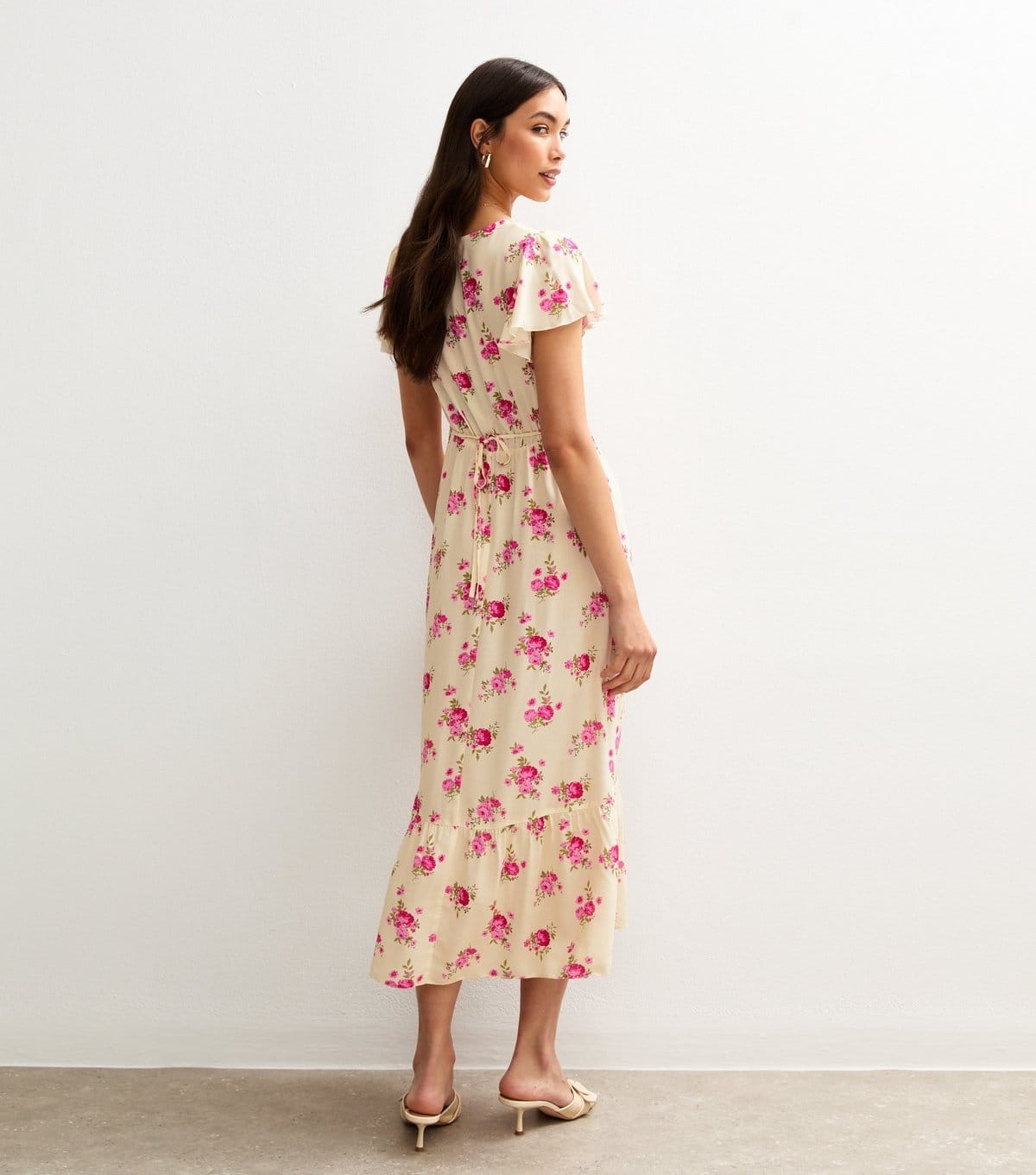 New Look Women's Off White Floral Print Lace Trim Midi Dress New Look - 4
