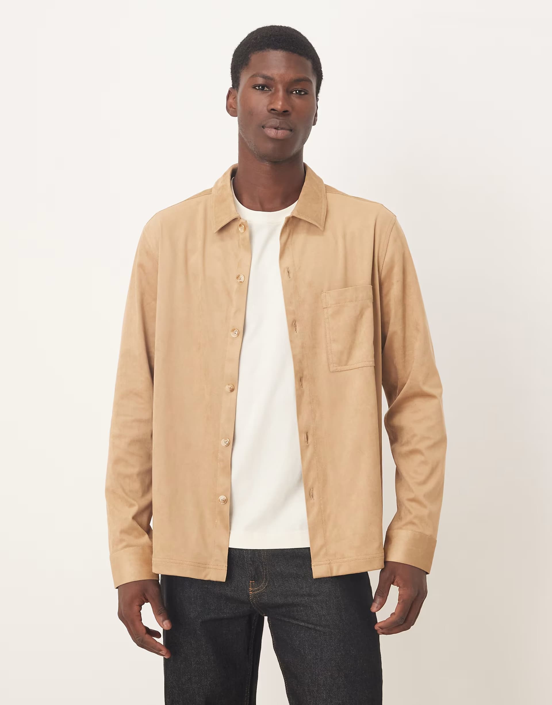 ASOS ASOS DESIGN overshirt in suede look in camel
