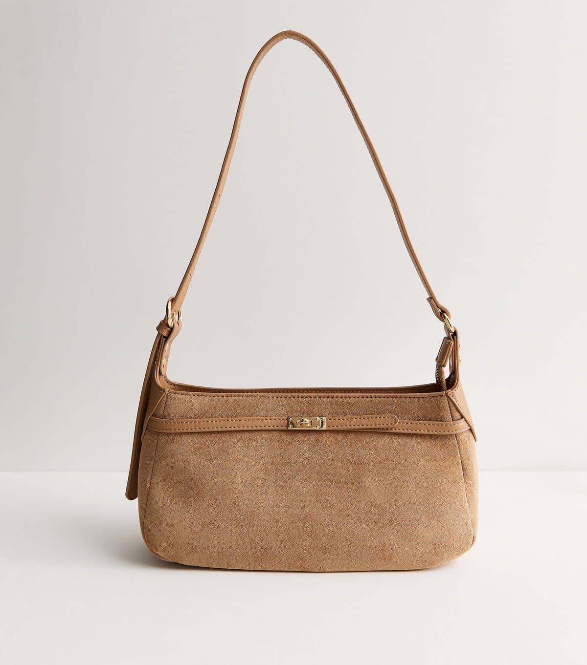 New Look Camel Faux Suede Belted Turn Lock Shoulder Bag New Look