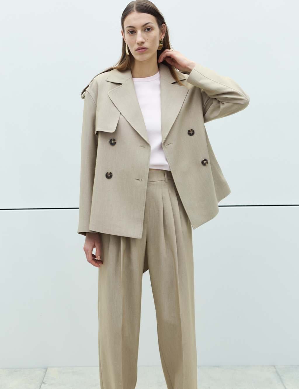 M&S Belted Double Breasted Short Trench Coat Neutral