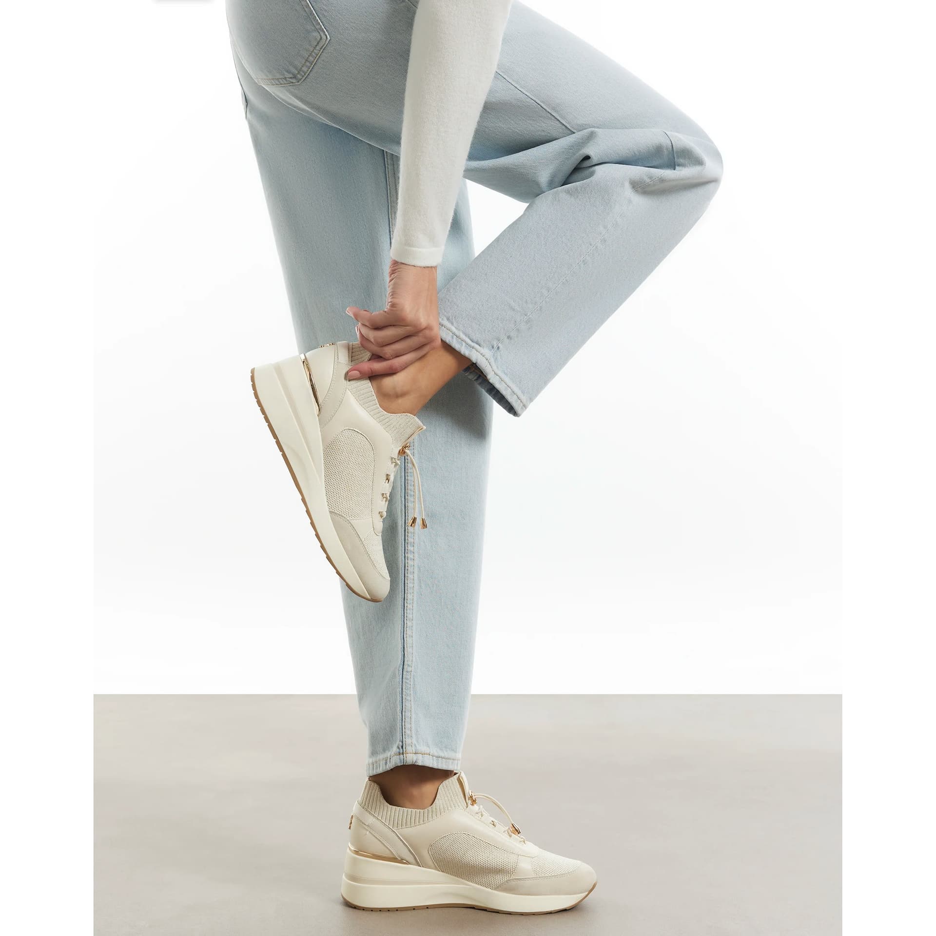 River Island River Island Womens Cream Flyknit Toggle Sequin Wedge Trainers