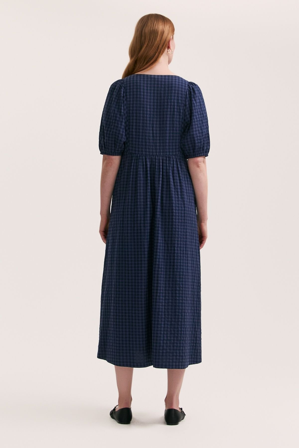 Finery London Finery London Women's Gingham Seersucker Midi Dress in Dark Navy - 3