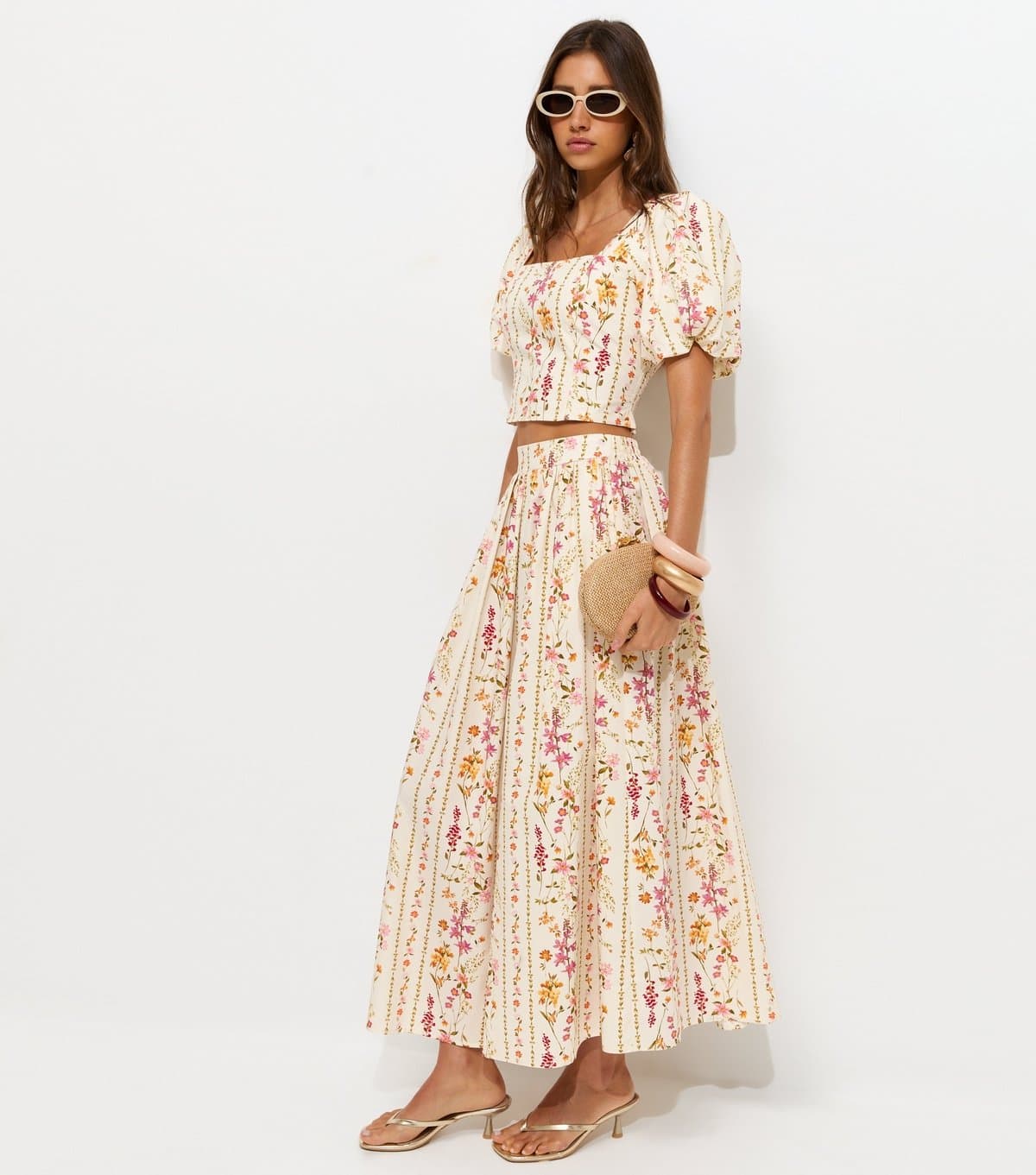 New Look Women's White Floral Print Midi Skirt New Look