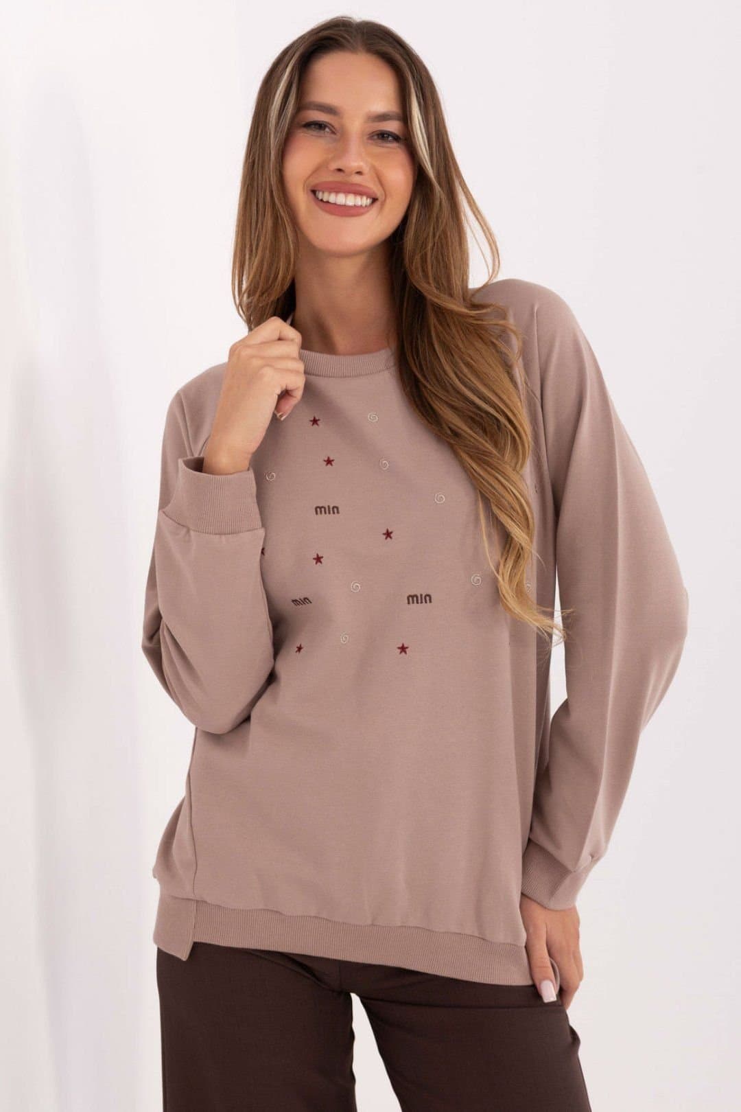Love Lace Love Lace Women's Cotton Elastane Casual Sweatshirt with Embroidery in Beige