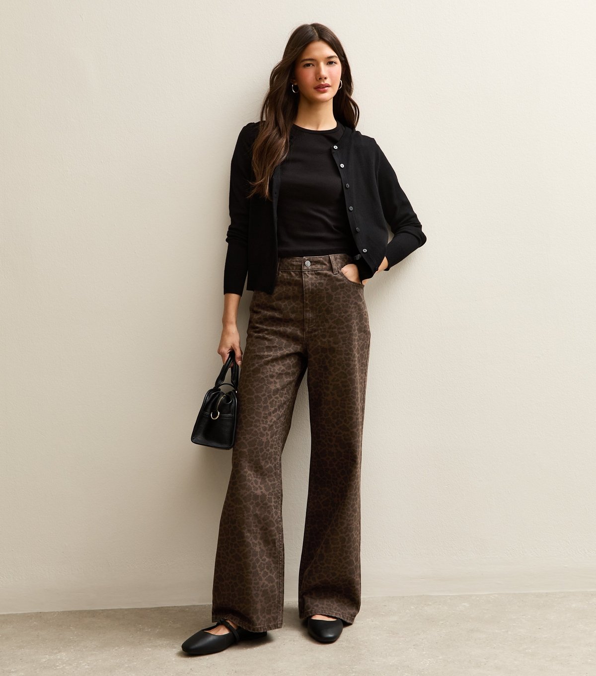 New Look Women's Brown Leopard Print Wide Leg Jeans New Look - 2