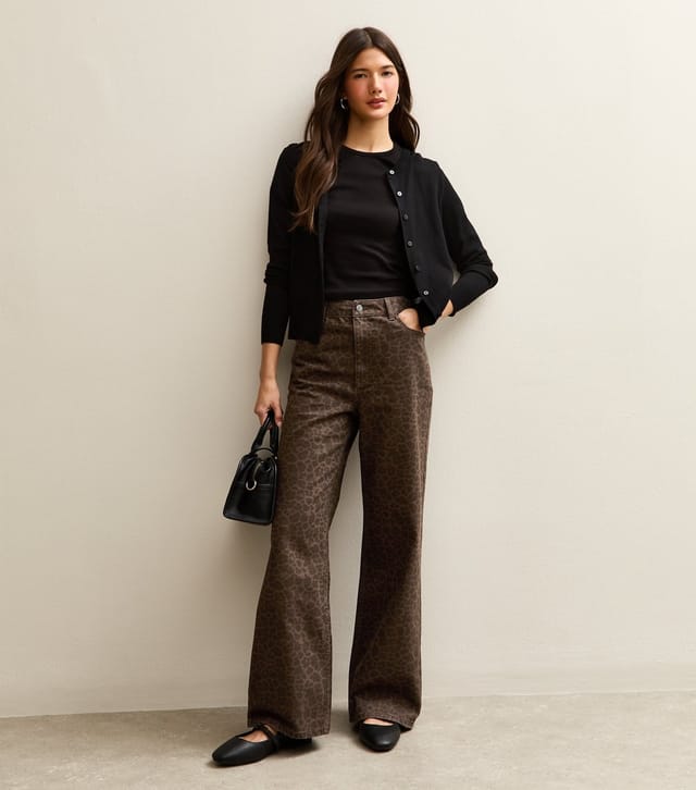 New Look Women's Brown Leopard Print Wide Leg Jeans New Look - 2