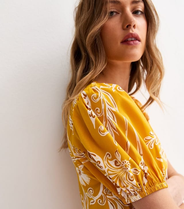 New Look Women's Yellow Crepe Leaf Print Smock Mini Dress New Look - 2