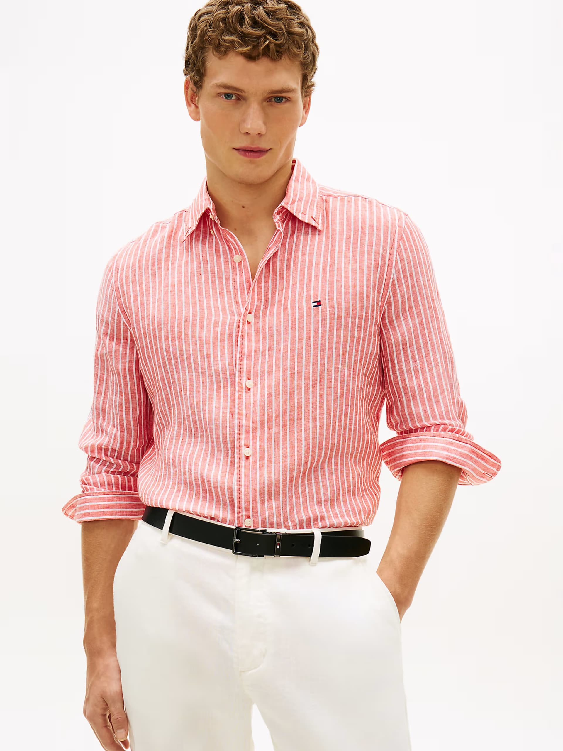 ASOS Tommy Hilfiger Regular fit bengal stripe pure linen shirt in orange