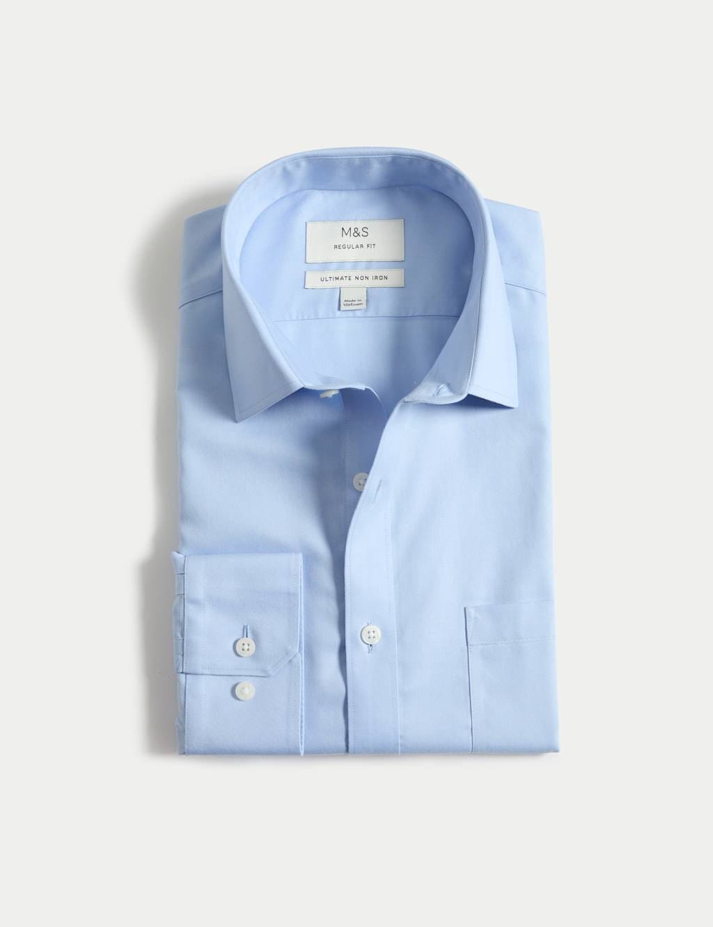 M&S Blue Regular Fit Non Iron Cotton Shirt