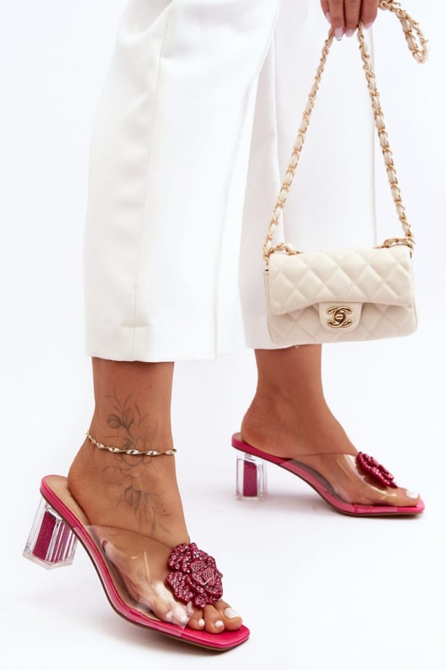Love Lace Love Lace Women's Transparent Heeled Sandals With Sequin Heel & Jewel Strap in Pink - 3