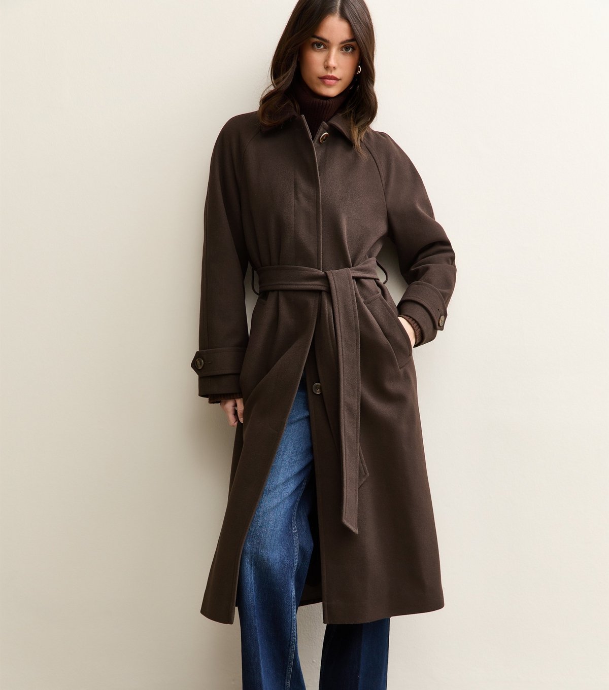 New Look Women's Dark Brown Button Up Belted Coat New Look - 1