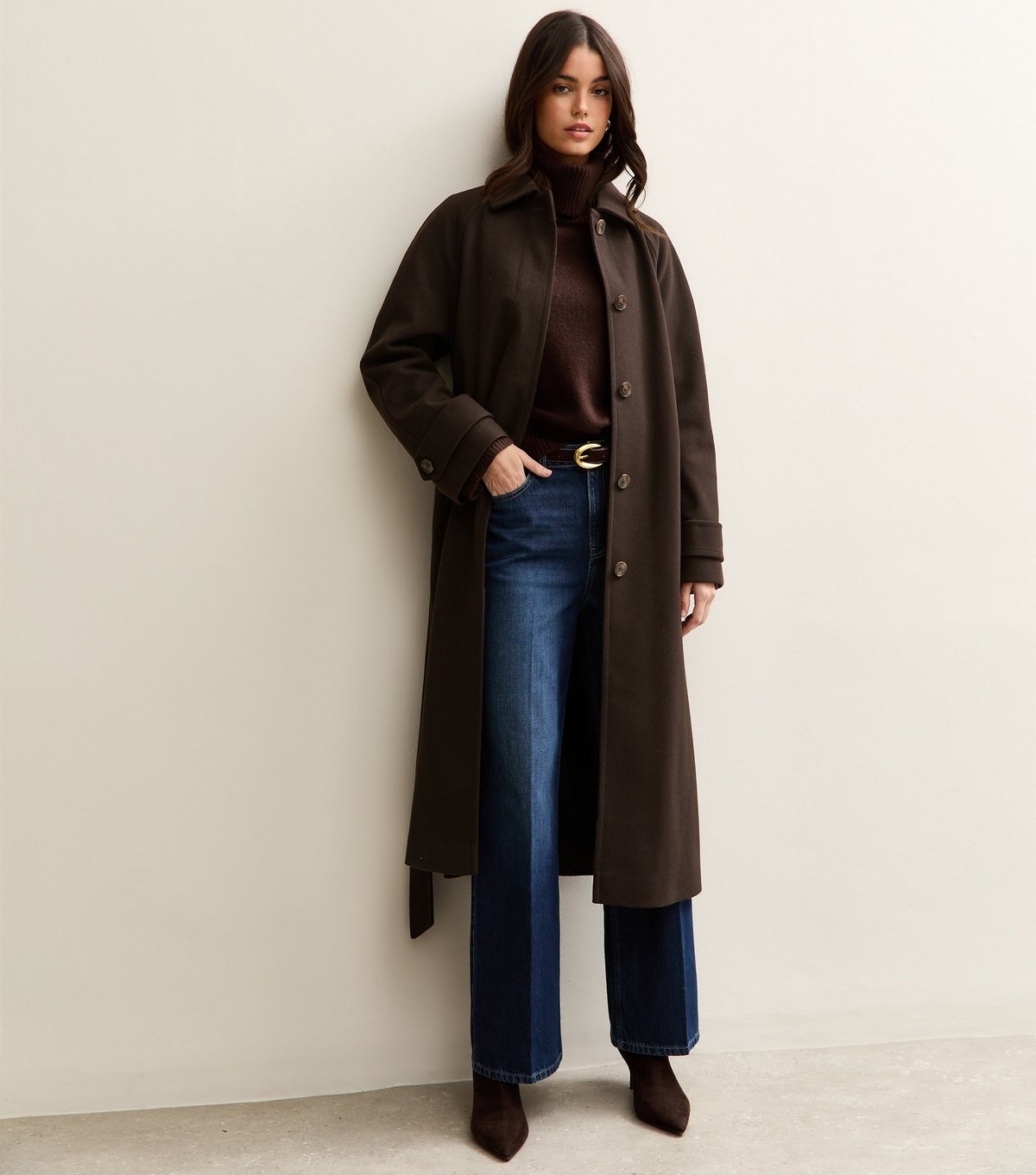 New Look Women's Dark Brown Button Up Belted Coat New Look - 4