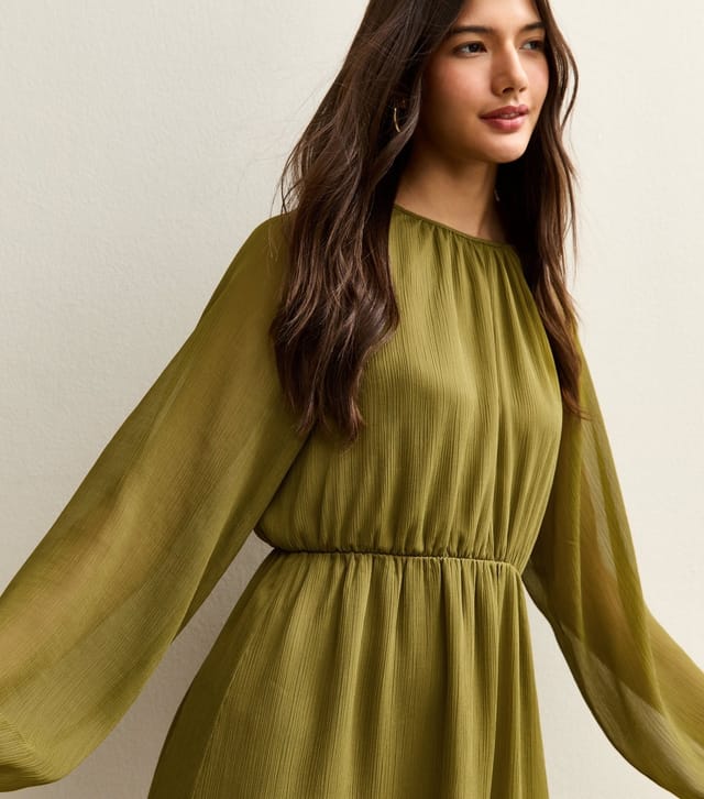 New Look Women's Light Khaki Chiffon Tiered Mini Dress New Look - 3