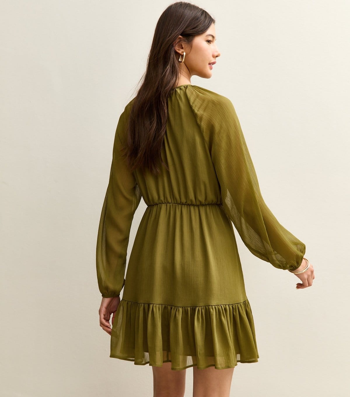 New Look Women's Light Khaki Chiffon Tiered Mini Dress New Look - 4